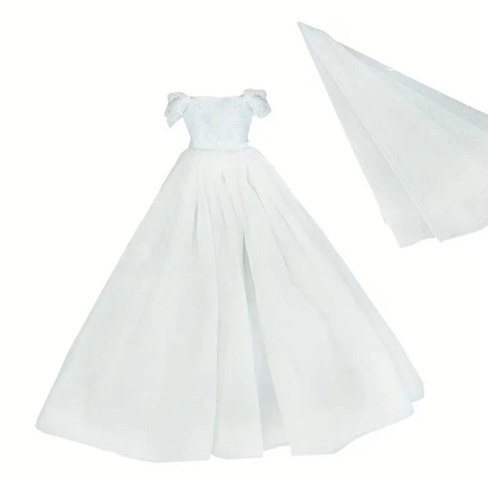 Elegant White Wedding Dress + Veil + Shoes Set For 11.5 in Fashion Doll NEW